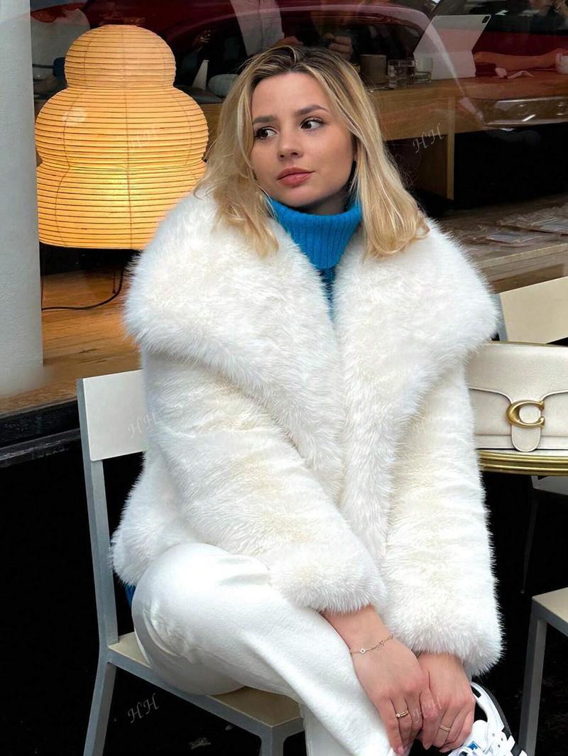 Women's Fur Fashionable Big Lapel Long Sleeve Coats
