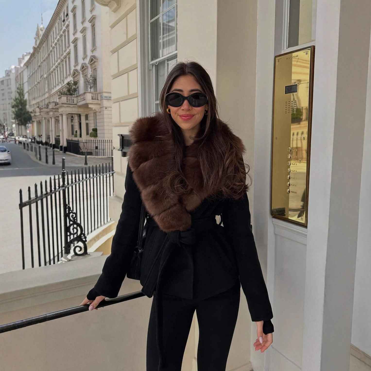 Fur Collar Waist Trimming Lace Up Coats