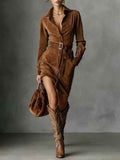 Women's Retro High Quality Slim Lapel Shirt Dresses