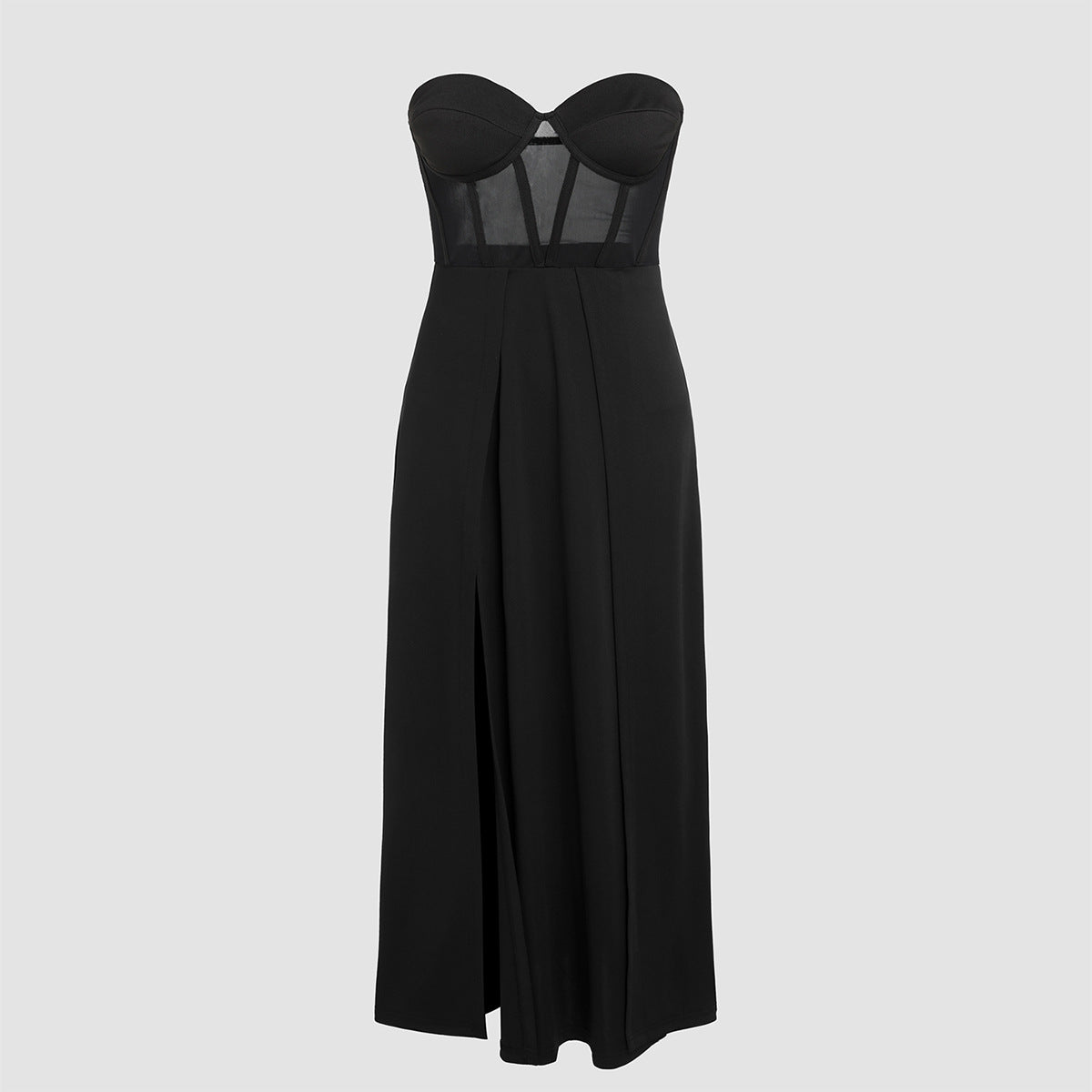 Slim Fit Bandeau Waist Mesh Slit Bandeau Dress by nowadaysfashion