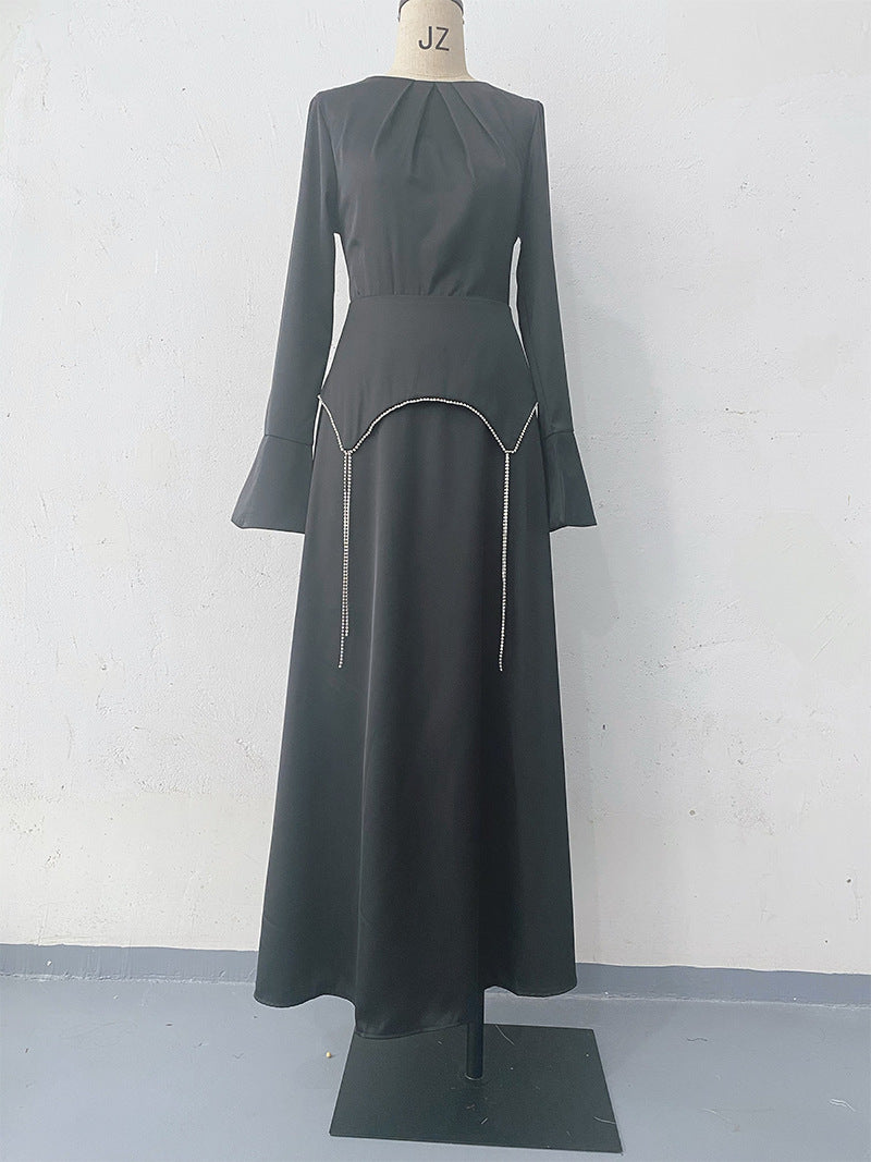 Autumn Solid Color Long Sleeve Chain Dresses