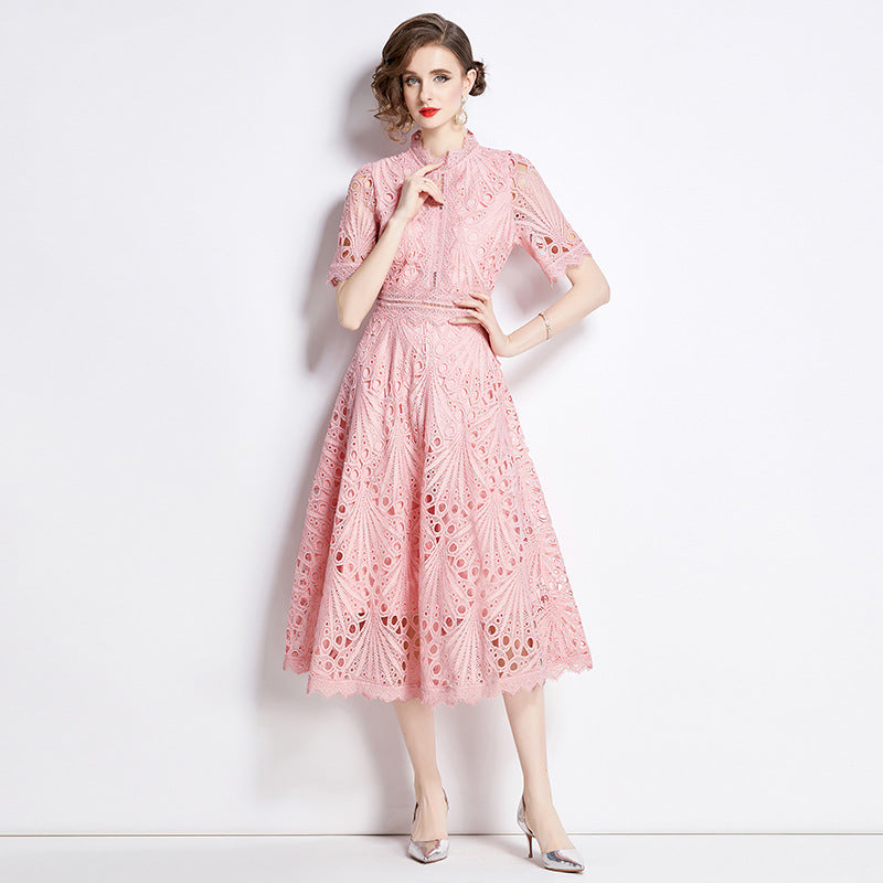 French lace round neck dress by nowadaysfashion