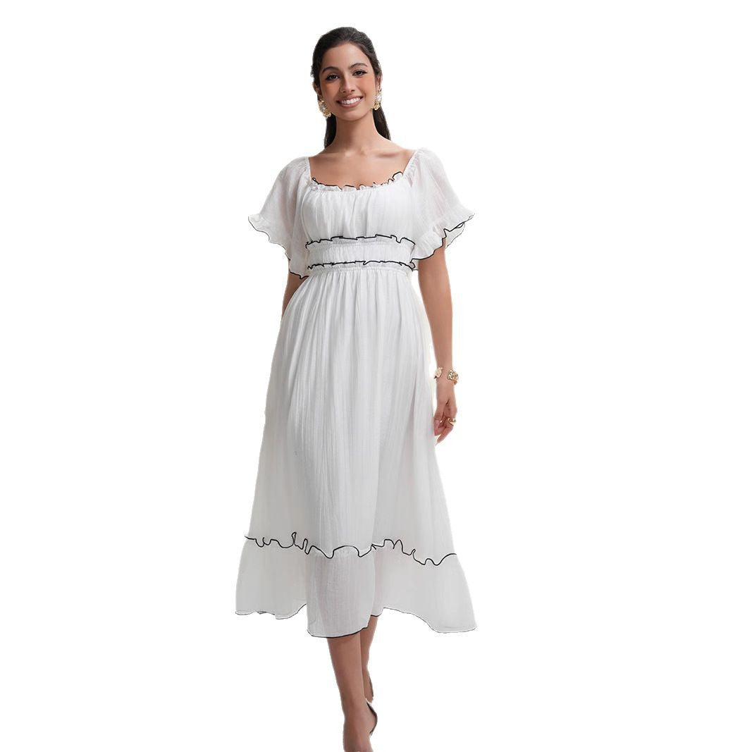 French square neck waist dress by nowadaysfashion