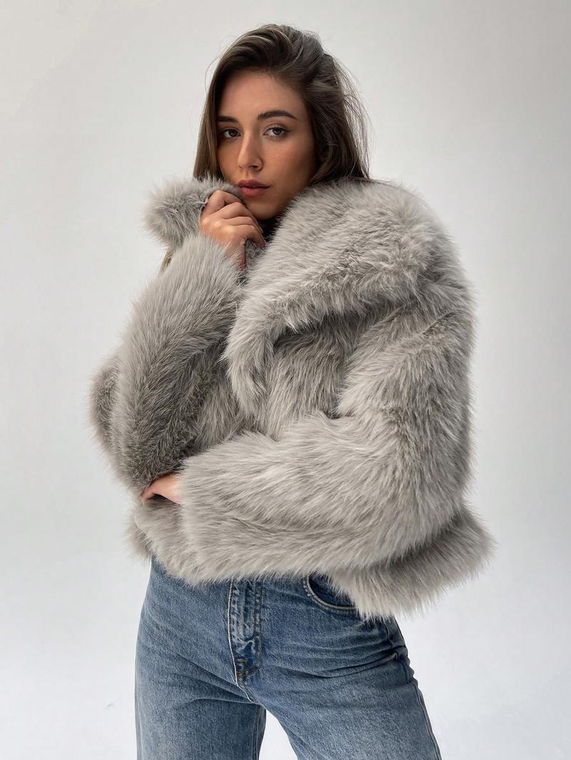 Women's Fur Fashionable Big Lapel Long Sleeve Coats
