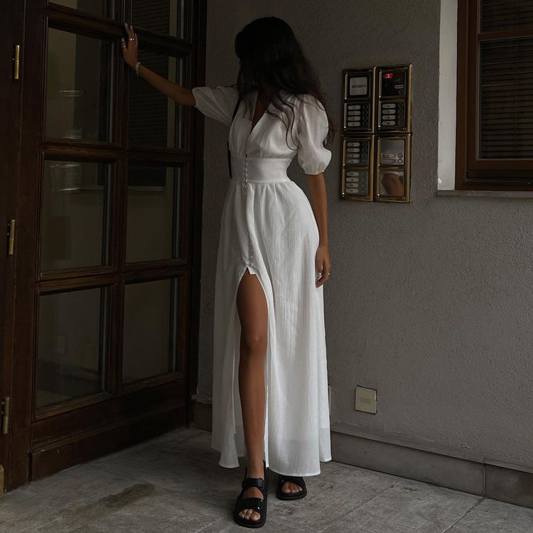 Elegant Dress Design Puff Sleeve Slimming Temperament Slim Fit Dresses