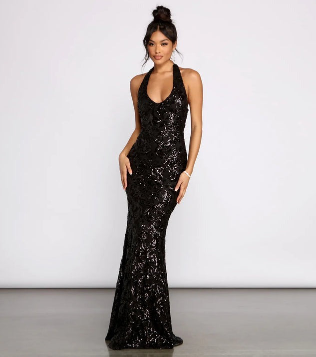 Women's Popular Sexy Hanging Collar Sequins Dress Dresses
