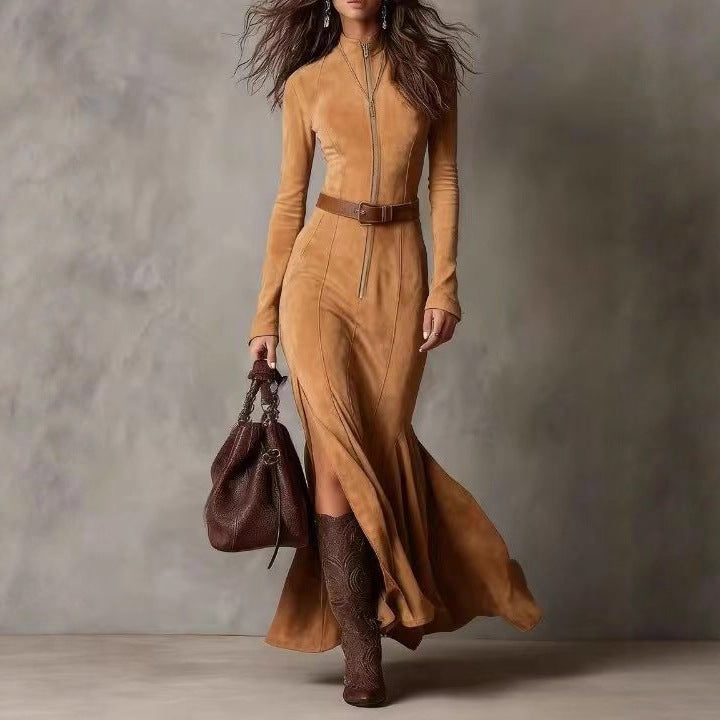 High Quality Double-sided Cashmere Autumn Fashion Zipped Stand Dresses