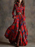 Women's Large French Retro Grid Slim Irregular Dresses