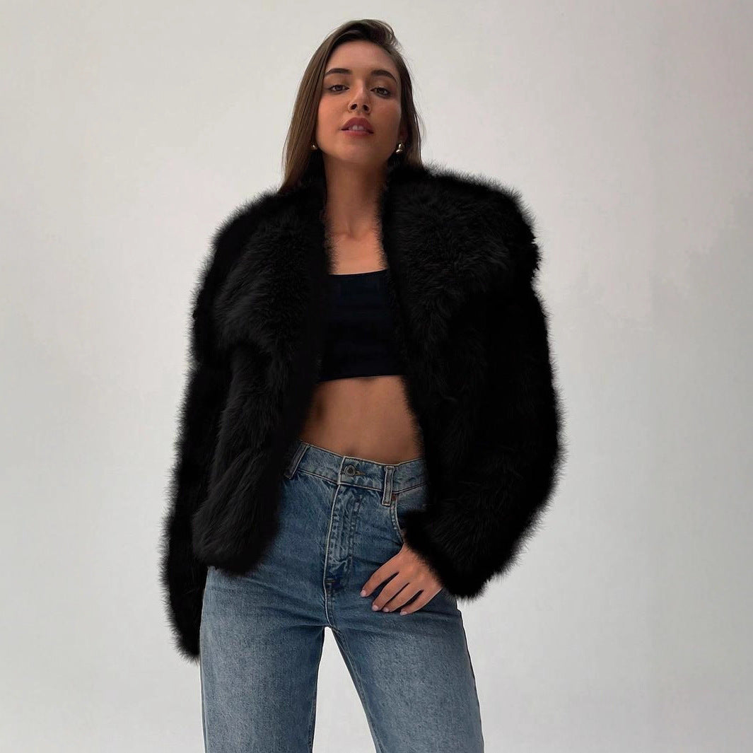 Women's Fur Fashionable Big Lapel Long Sleeve Coats