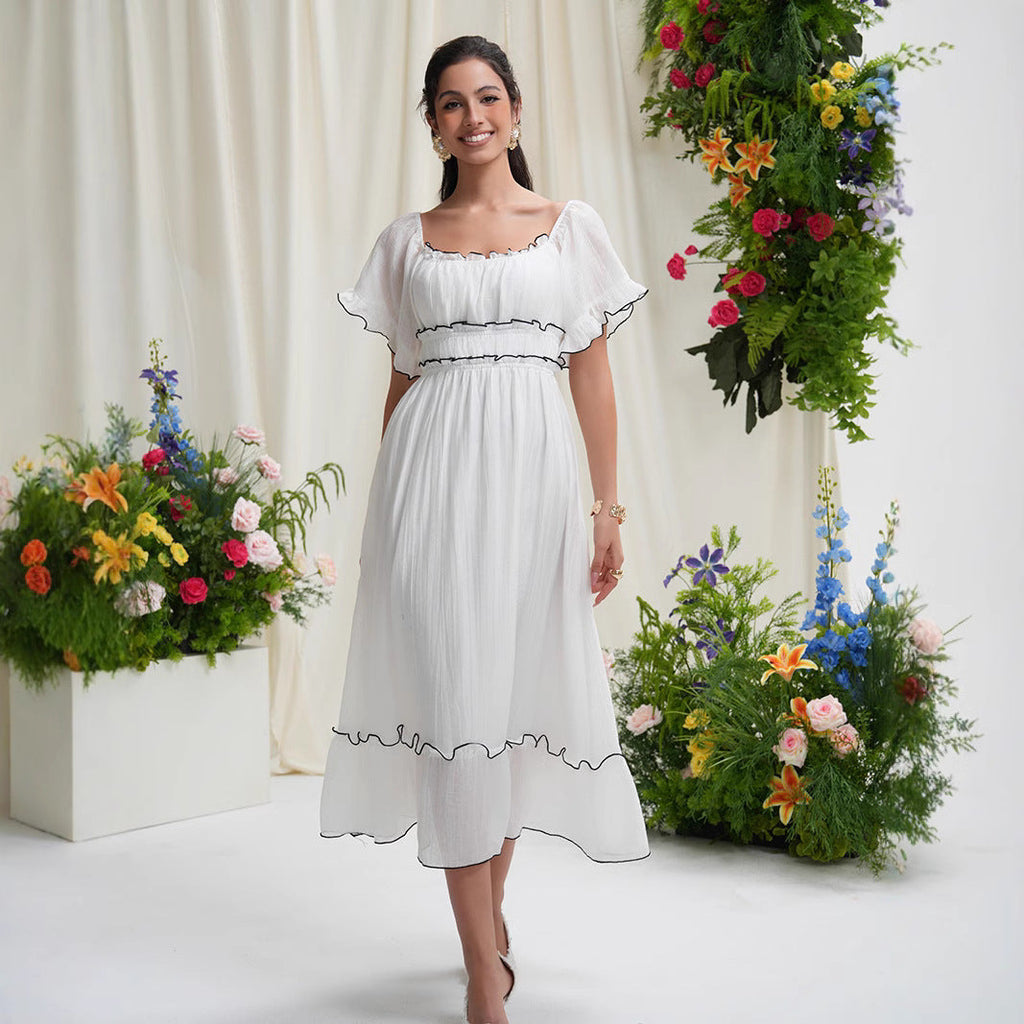 French square neck waist dress by nowadaysfashion