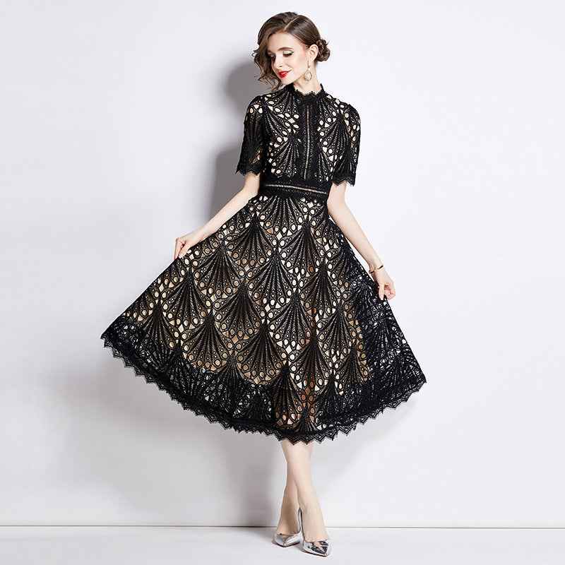 Women's Patchwork Round Neck Dress Summer Waist Slimming Dresses