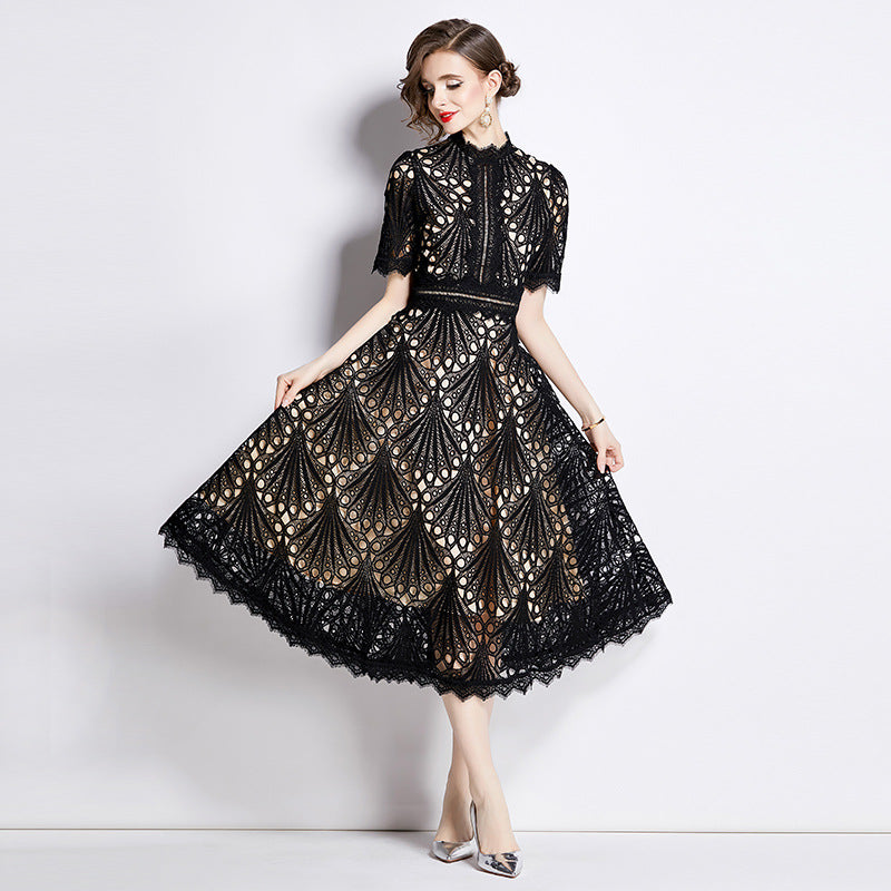 French lace round neck dress by nowadaysfashion