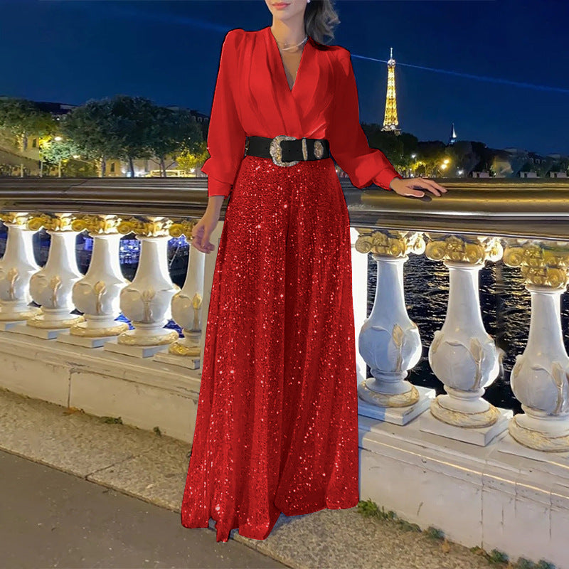 Women's Fashion Dress Elegant Waist Slimming Sequins Dresses