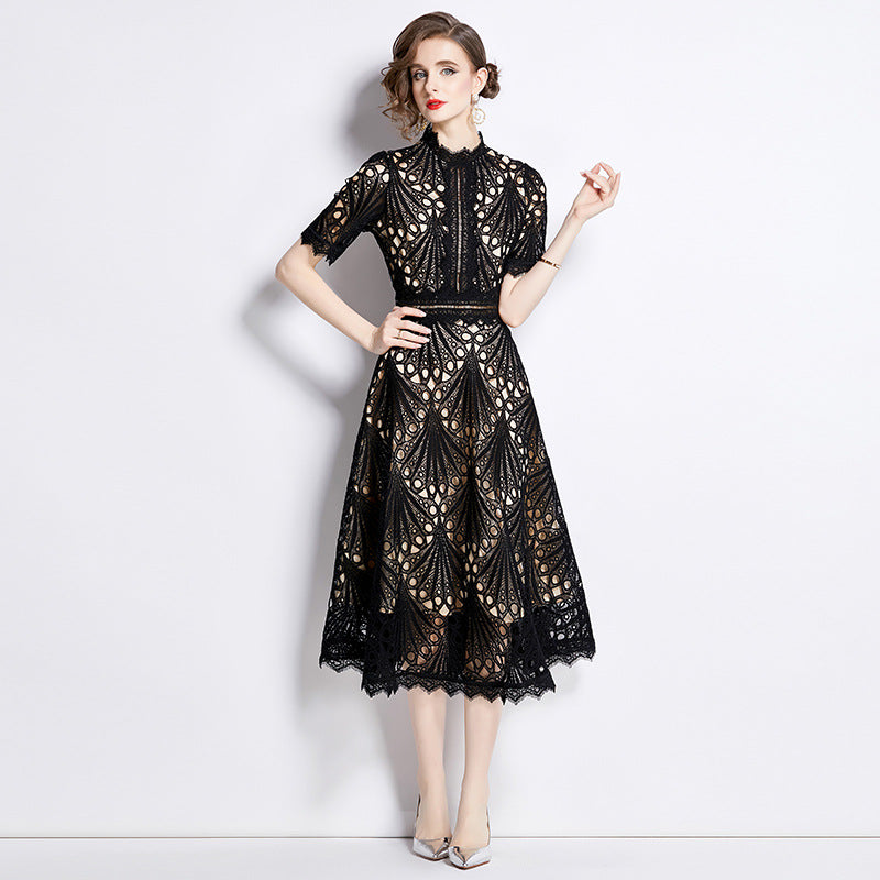 French lace round neck dress by nowadaysfashion