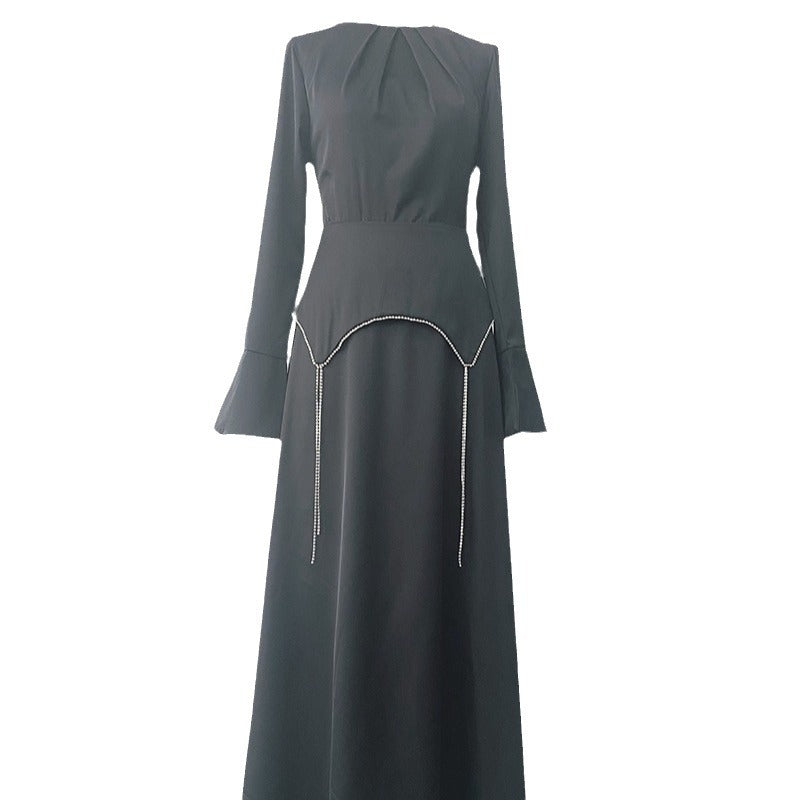 Autumn Solid Color Long Sleeve Chain Dresses
