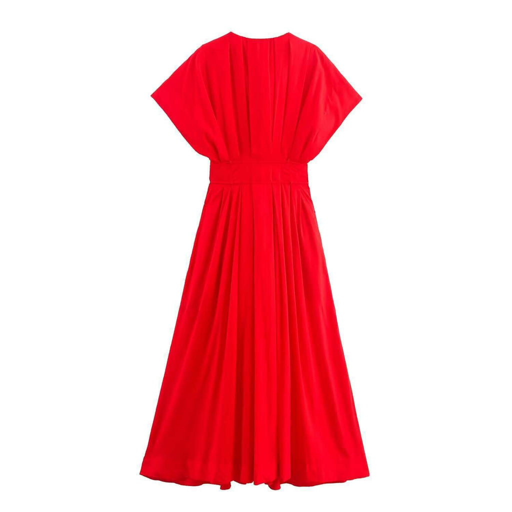 Pleated Midi Collar Slim Dress With Dresses