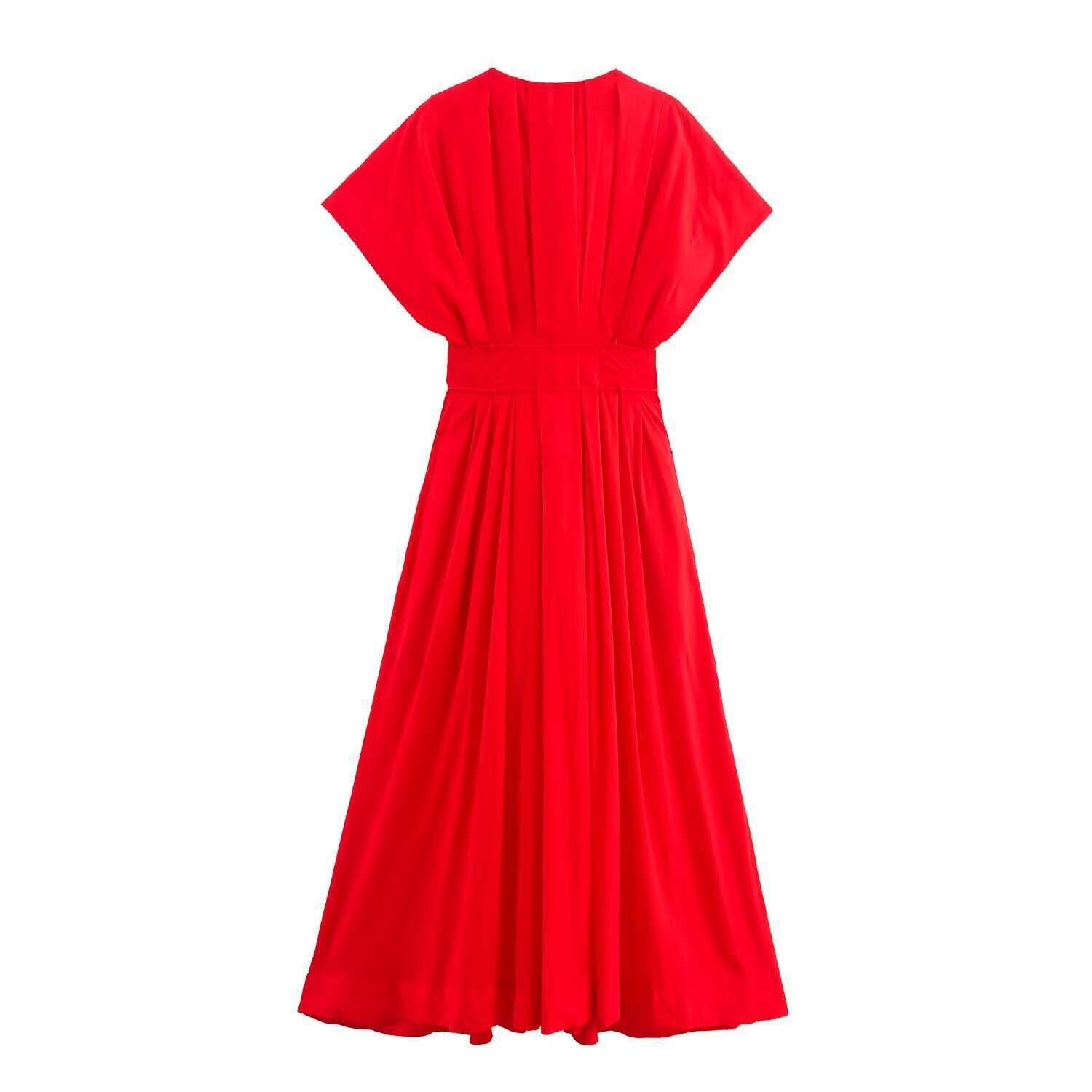Pleated Midi Collar Slim Dress With Dresses