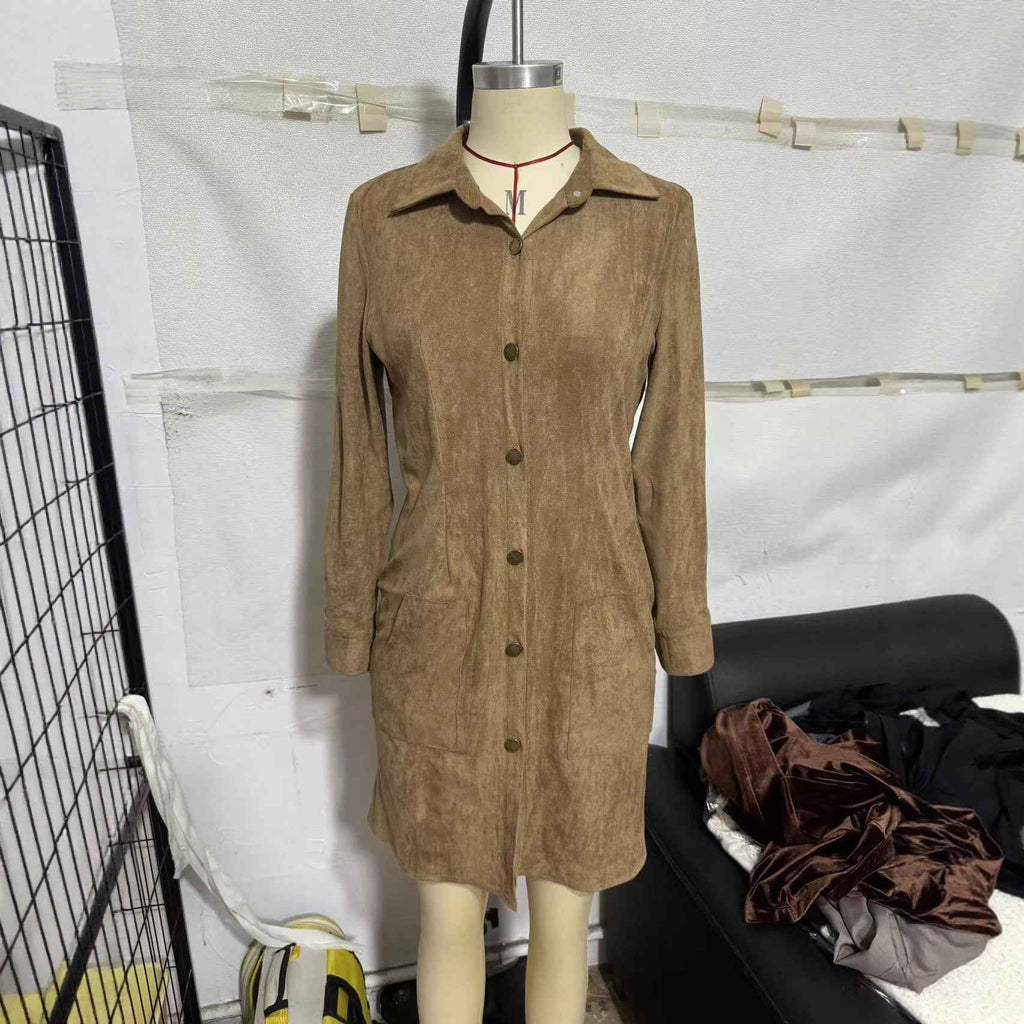 Women's Retro High Quality Slim Lapel Shirt Dresses