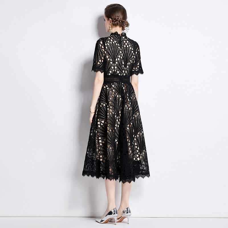 Women's Patchwork Round Neck Dress Summer Waist Slimming Dresses