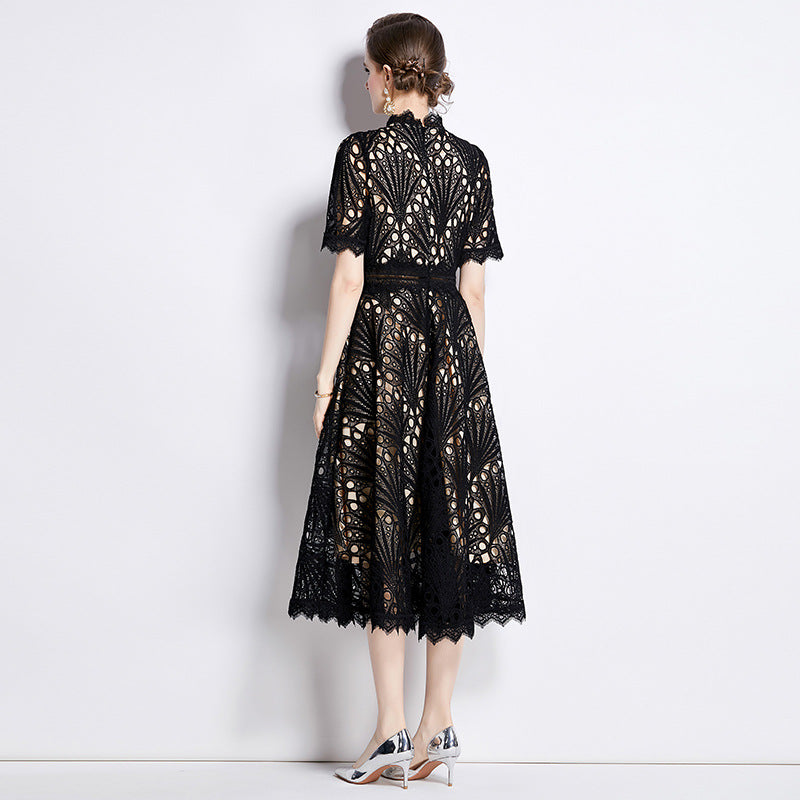 French lace round neck dress by nowadaysfashion