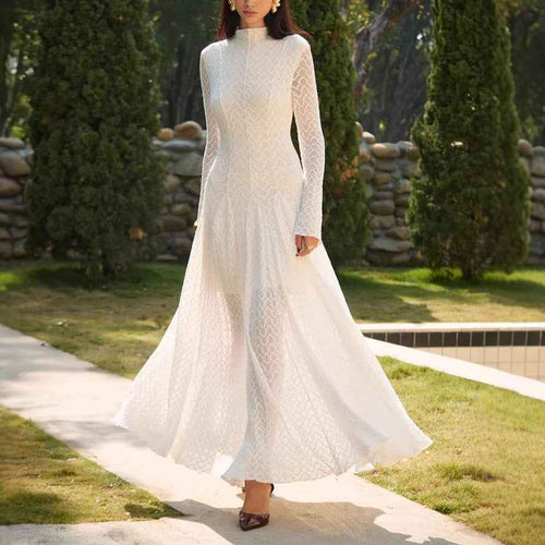 Autumn Winter Niche Design Beautiful Lace Slim Fit Slimming Wide Hem Maxi Dress Women by Ragazza