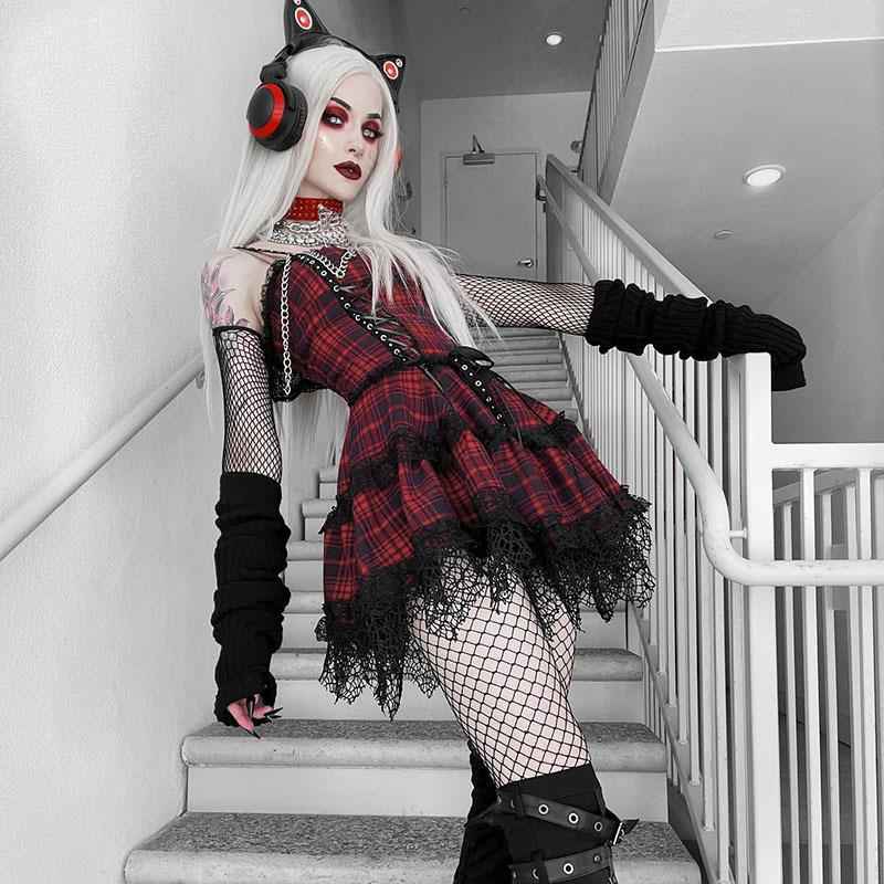 Women's Summer Gothic Plaid Trendy Waist Deep Dresses