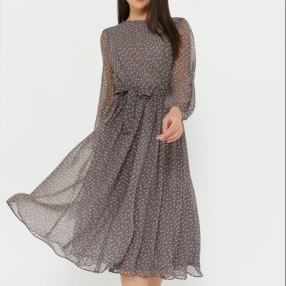 Chiffon Dress Long Sleeve Coffee Black Dresses
