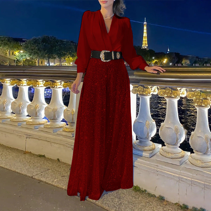 Women's Fashion Dress Elegant Waist Slimming Sequins Dresses