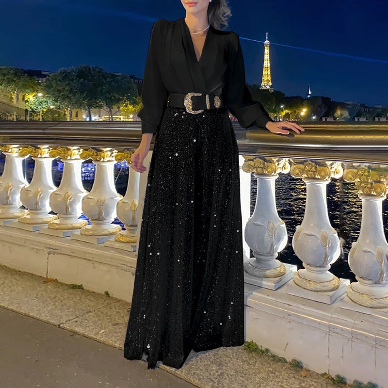 Women's Fashion Dress Elegant Waist Slimming Sequins Dresses