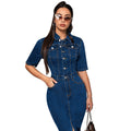 Women's Large Denim Lapel Sleeve Split Midi Dresses
