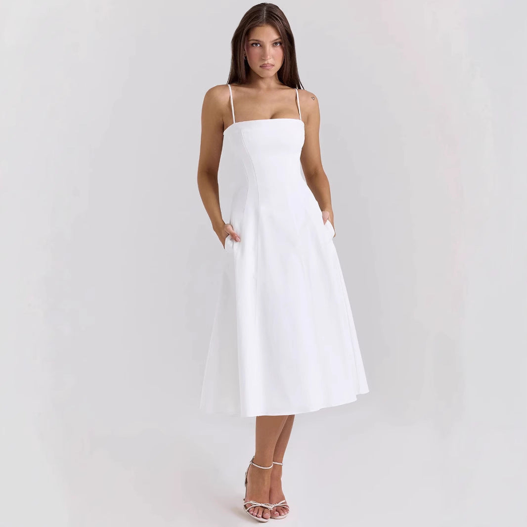 Temperament Cinched Sleeveless Dress Draping Effect Dresses