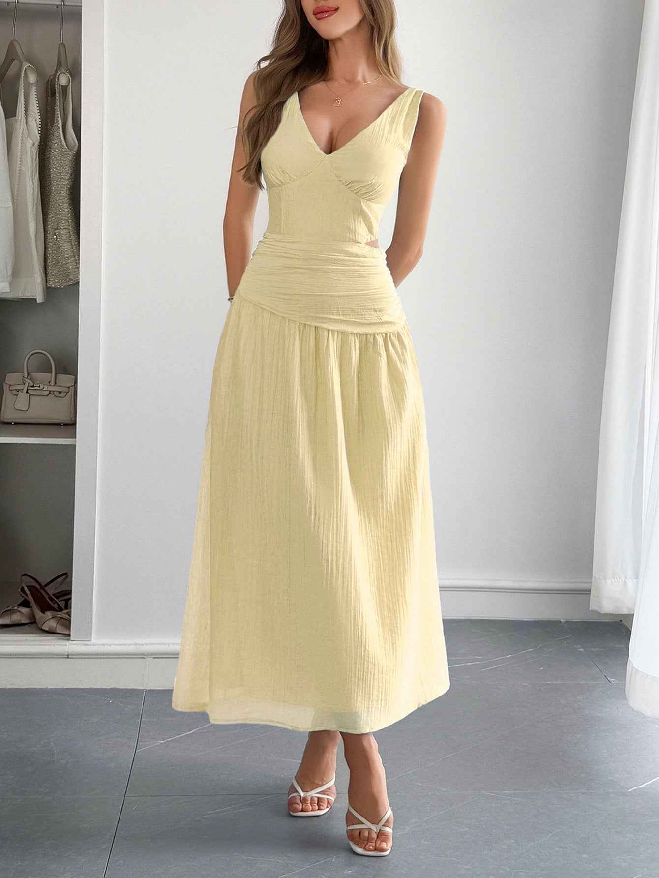 Women's Elegant Style Deep V Midriff Outfit Clothing
