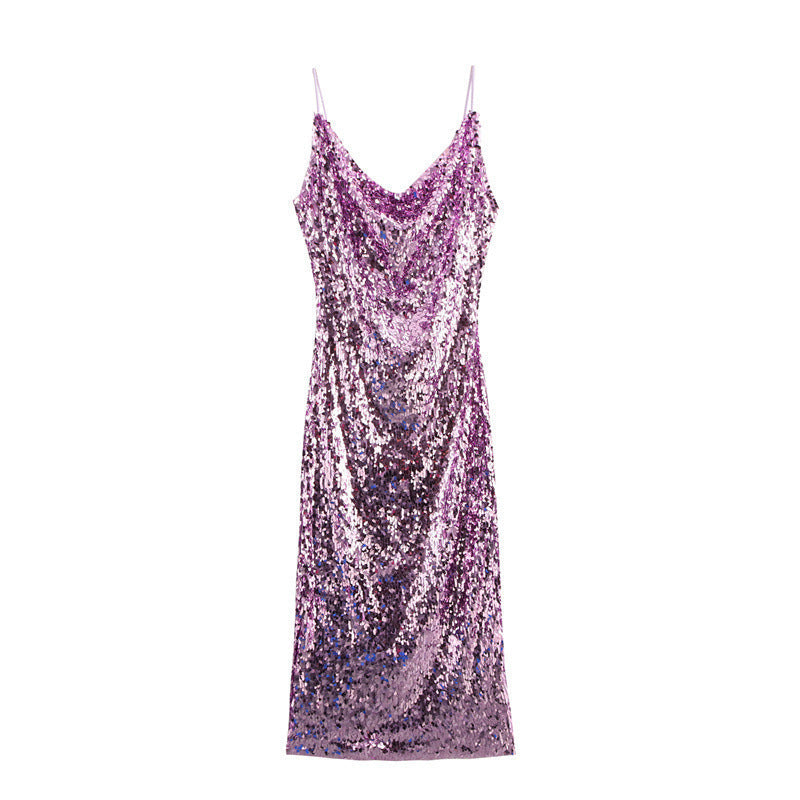 Women's Collar Fashionable Sequins Strap Dress Spring Dresses