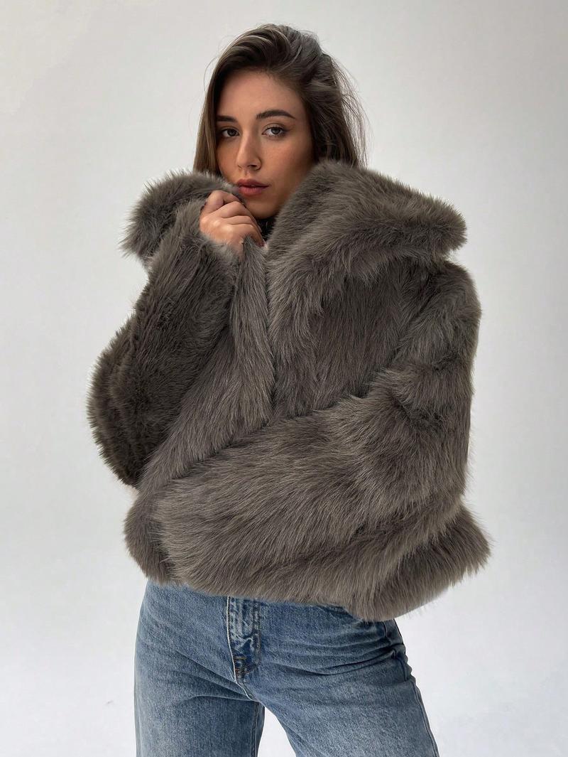 Women's Fur Fashionable Big Lapel Long Sleeve Coats