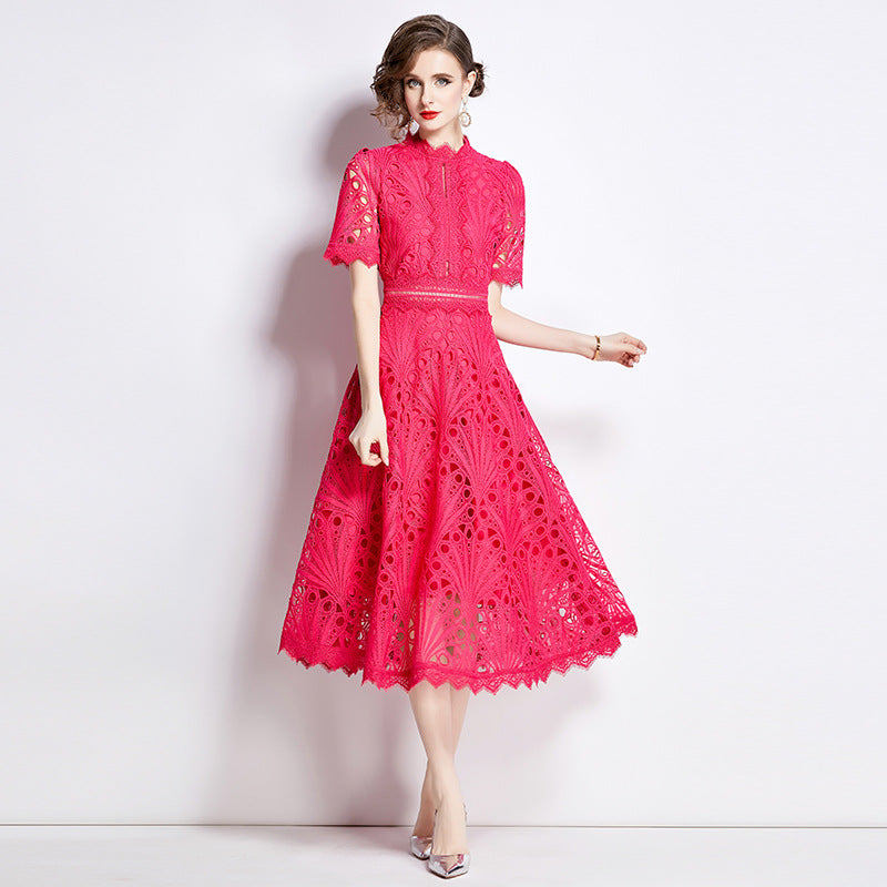 French lace round neck dress by nowadaysfashion