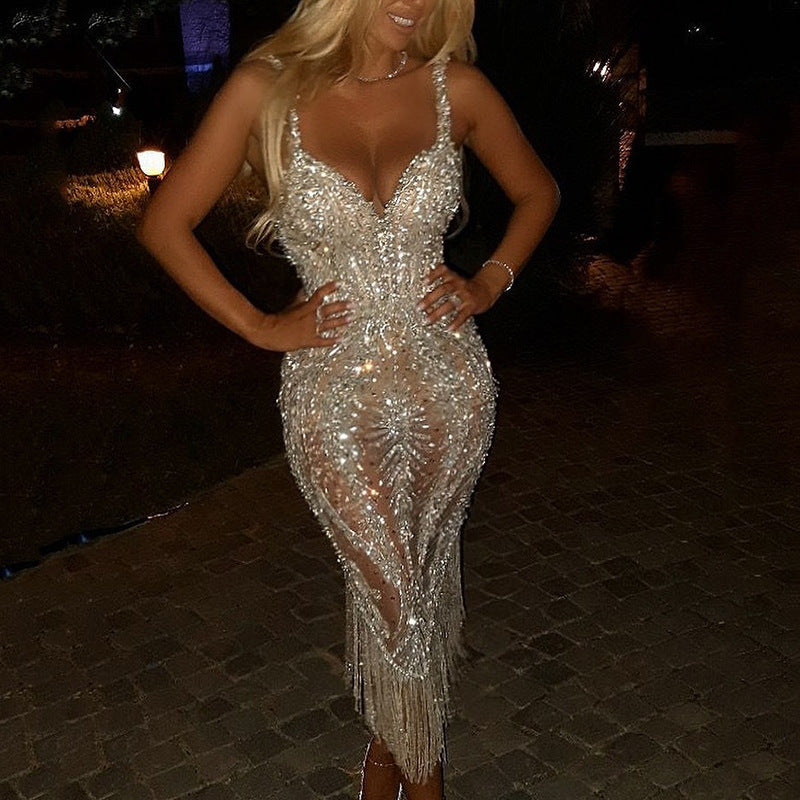 Women's Deep V Long Sleeve Sequins Dress Dresses