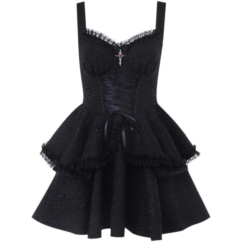 Women's Summer Slim Temperament Pure Black Sling Dresses