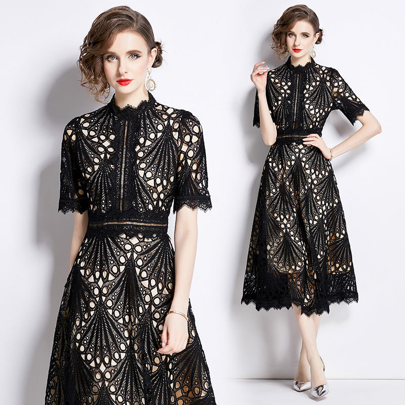 French lace round neck dress by nowadaysfashion