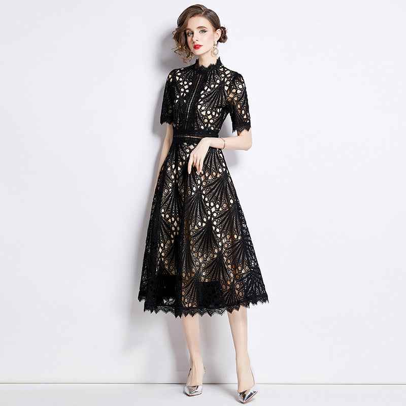 Women's Patchwork Round Neck Dress Summer Waist Slimming Dresses