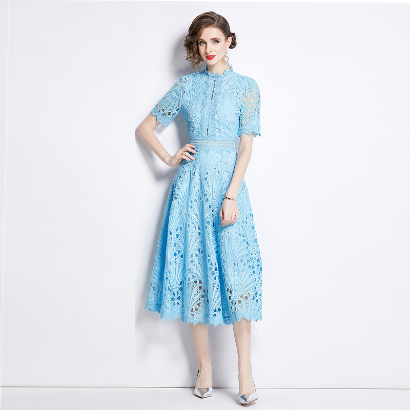 French lace round neck dress by nowadaysfashion