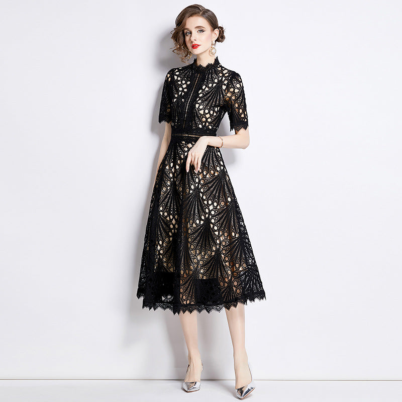 French lace round neck dress by nowadaysfashion