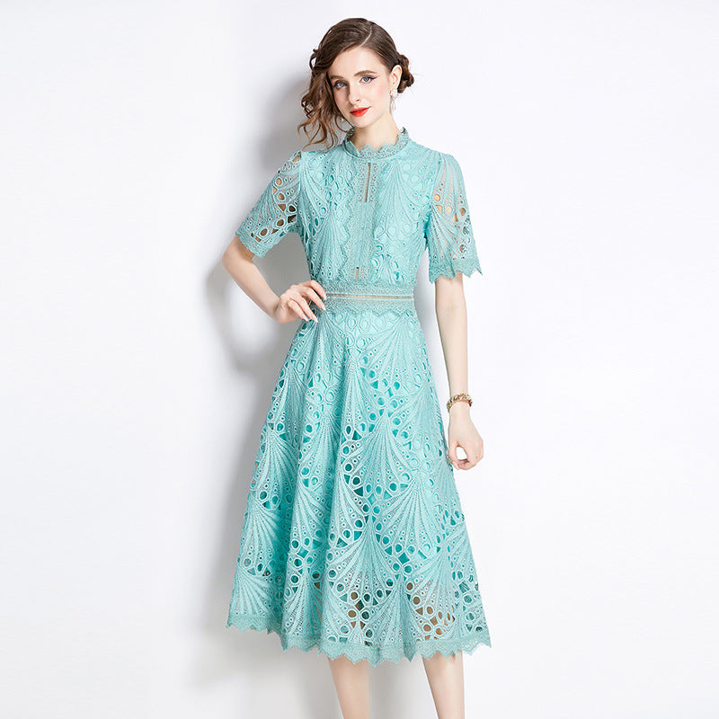 French lace round neck dress by nowadaysfashion