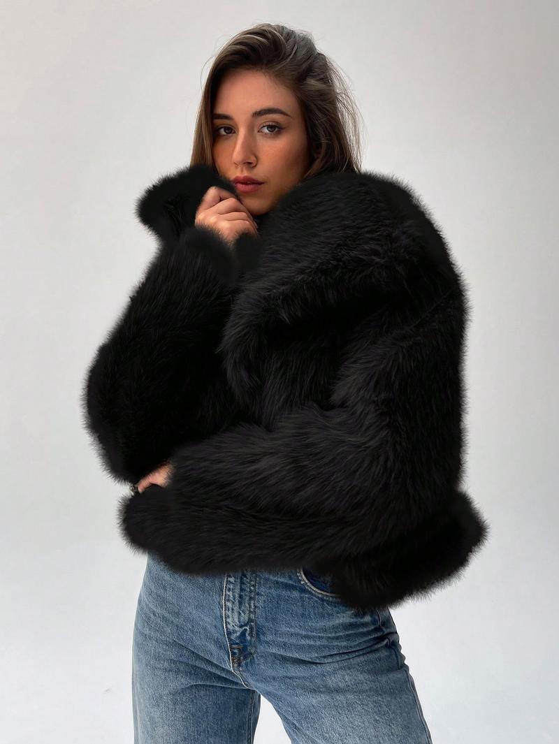 Women's Fur Fashionable Big Lapel Long Sleeve Coats