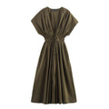 Pleated Midi Collar Slim Dress With Dresses