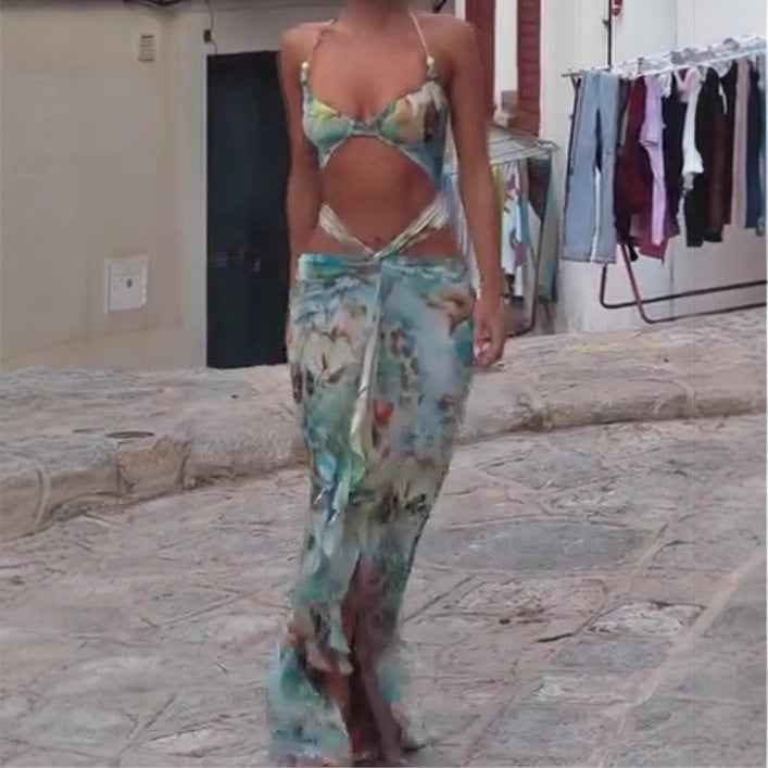 Summer Printed Backless Sexy Slim Dress Dresses