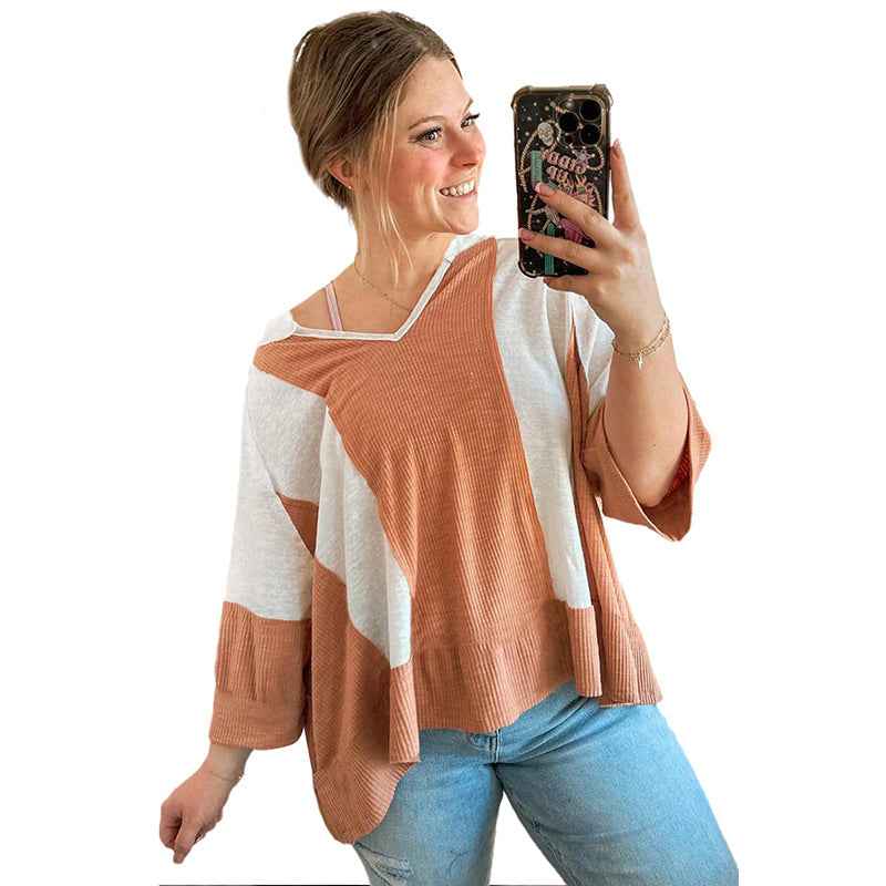 Loose Slim Fit Drop Shoulder Three-quarter-length-sleeved T-shirt