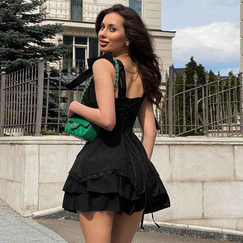 Pleated Waist Trimming Ruffles Dress Female Hot Dresses