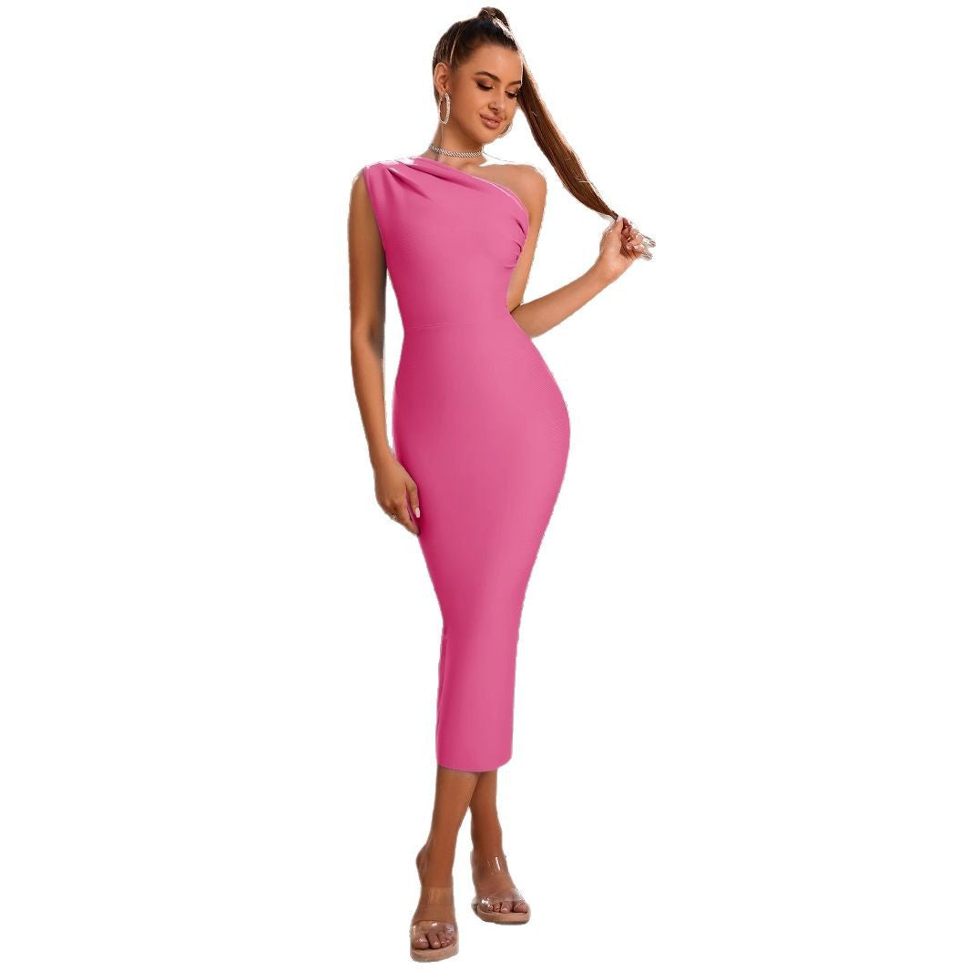 Fashion Elegant One Shoulder Bandage One-piece Dresses