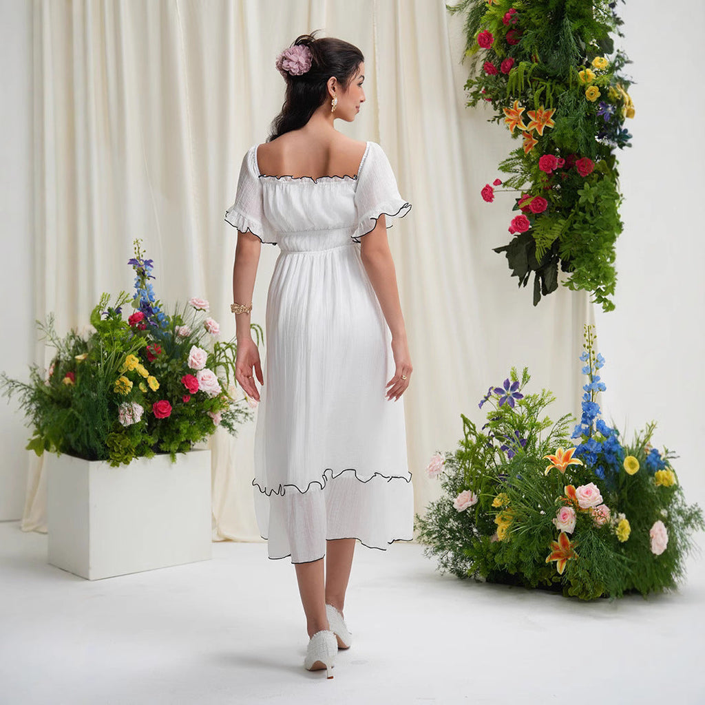 French square neck waist dress by nowadaysfashion