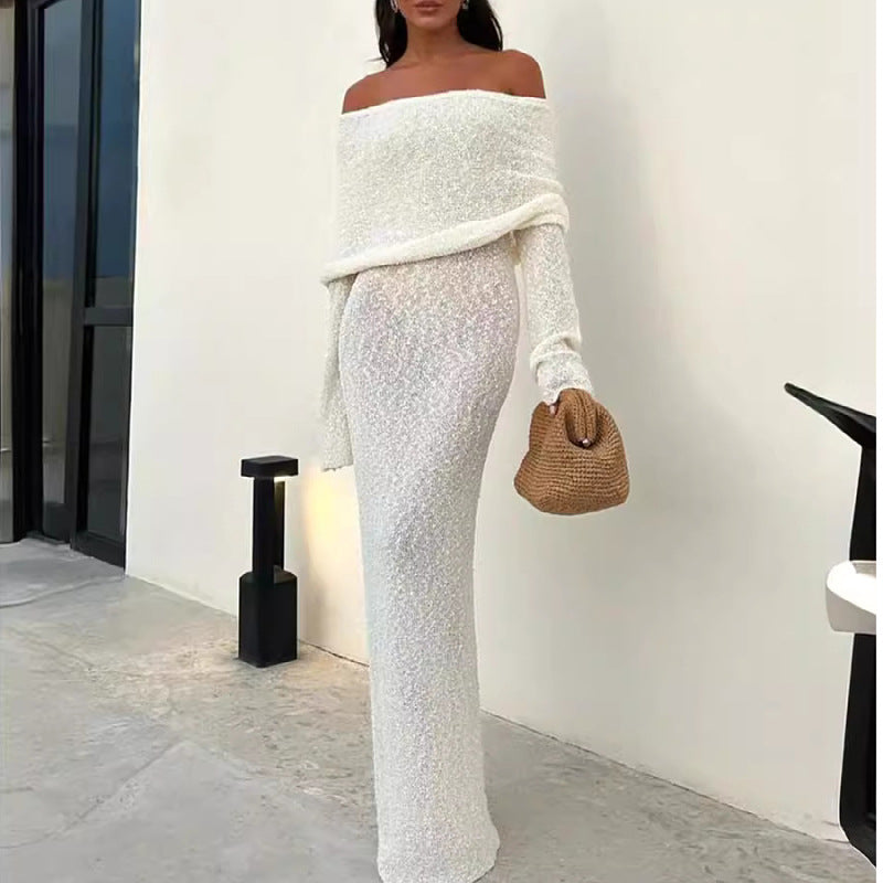 Women's French Style Seaside Beach Long Sleeve Knitted Dresses